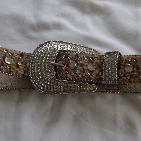 Christine Alexander women's belt size L Rhinestones on Brown Pony color, VGC - Picture 2 of 10